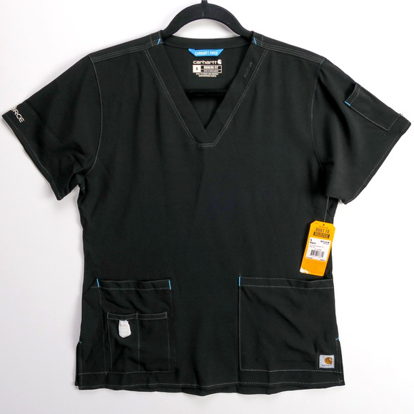 Carhartt Force Women’s Scrub Top Small Black Modern Fit V-Neck Stretch Rugged - Picture 1 of 13